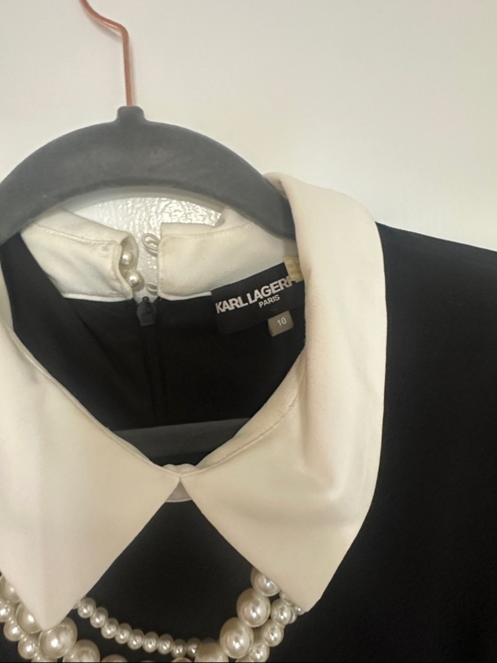 Karl Lagerfeld Black Midi Dress with Cream Collar and Cuff Details - Picture 8 of 8
